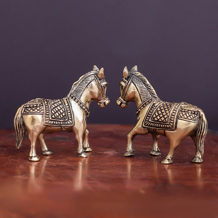 Brass Superfine Horse Pair Miniature Showpieces 2 Inch
