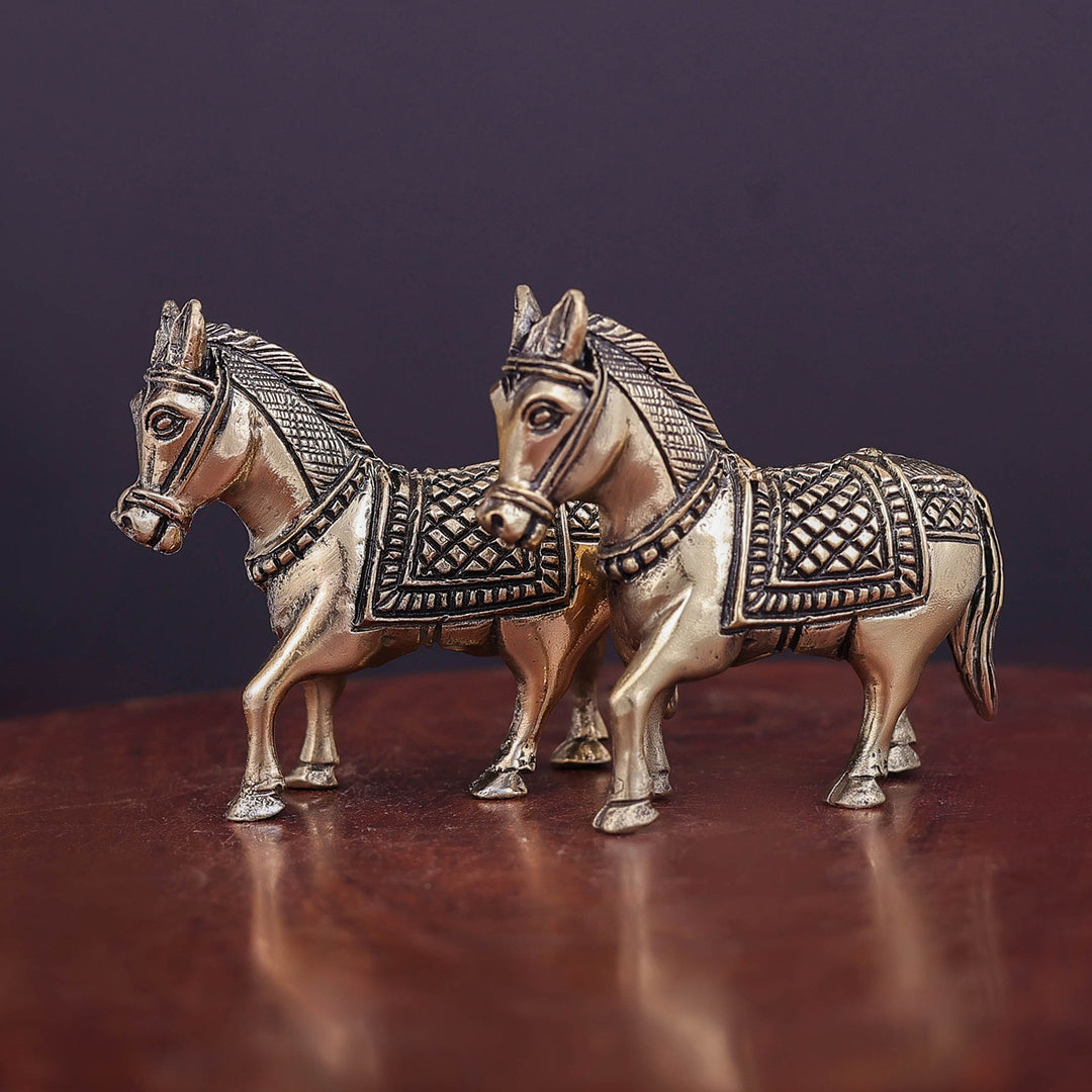 Brass Superfine Horse Pair Miniature Showpieces 2 Inch