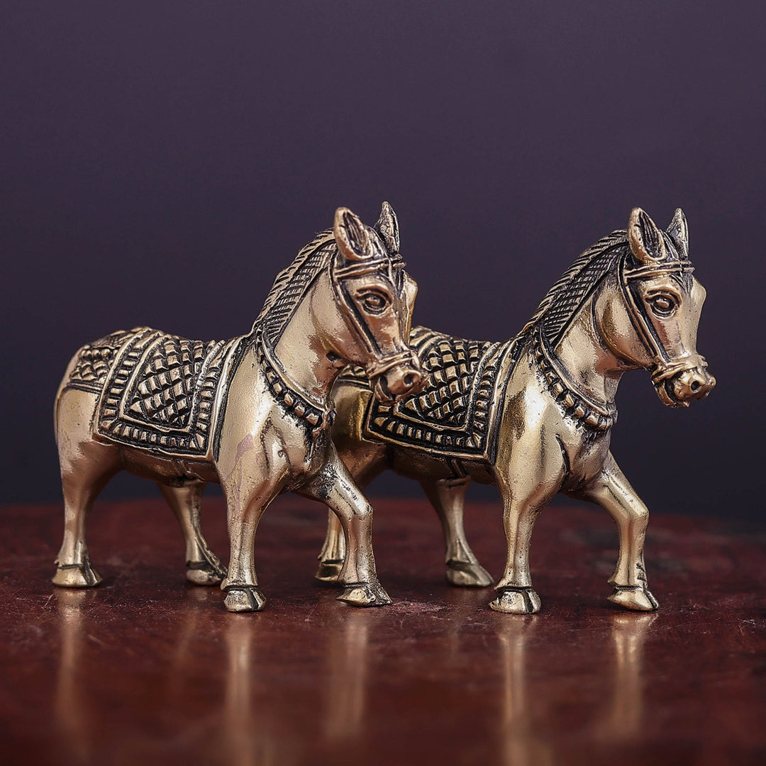 Brass Superfine Horse Pair Miniature Showpieces 2 Inch