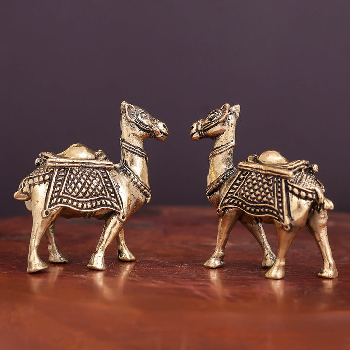 Brass Superfine Camel Pair Miniature Showpieces 2.2 Inch