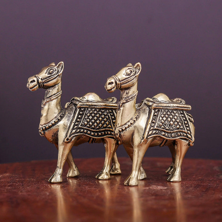 Brass Superfine Camel Pair Miniature Showpieces 2.2 Inch