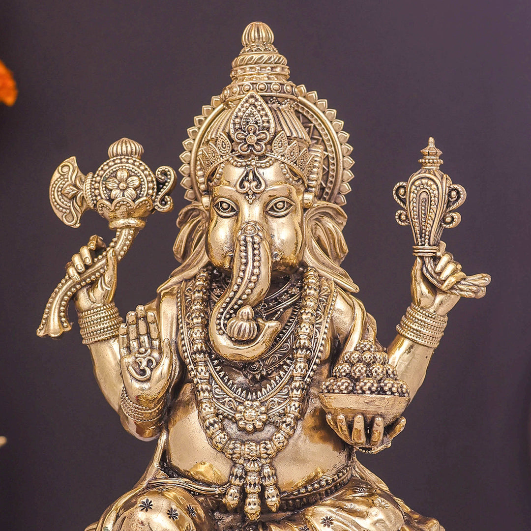 Brass Superfine Lord Ganesha Seated On Lotus 10 Inch