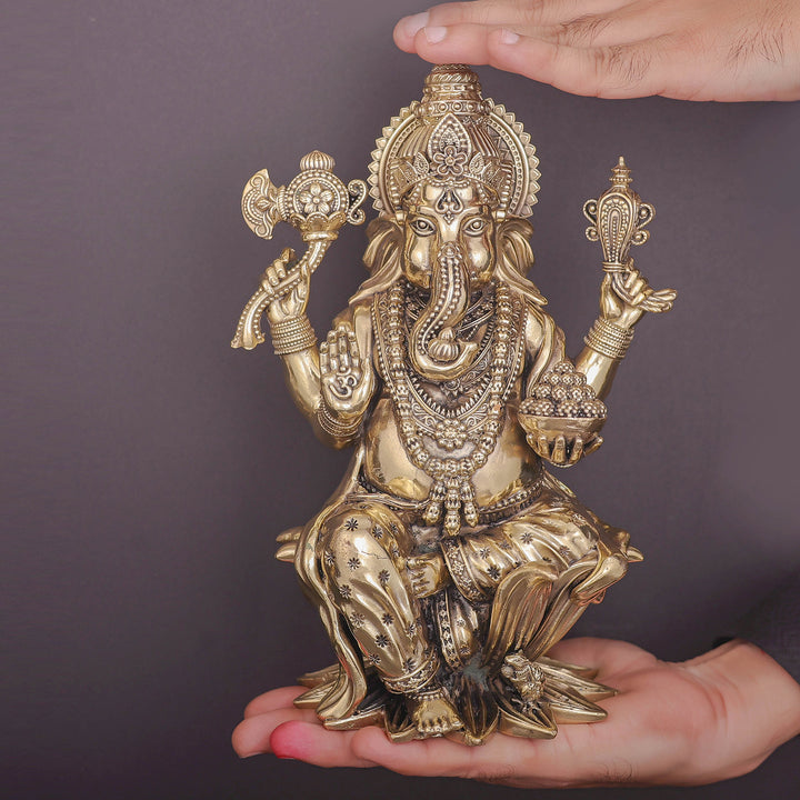 Brass Superfine Ganesha Lakshmi Idol 10 Inches