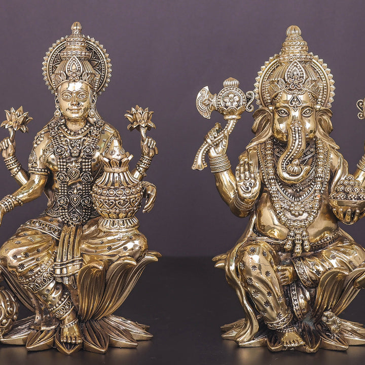 Brass Superfine Ganesha Lakshmi Idol 10 Inches