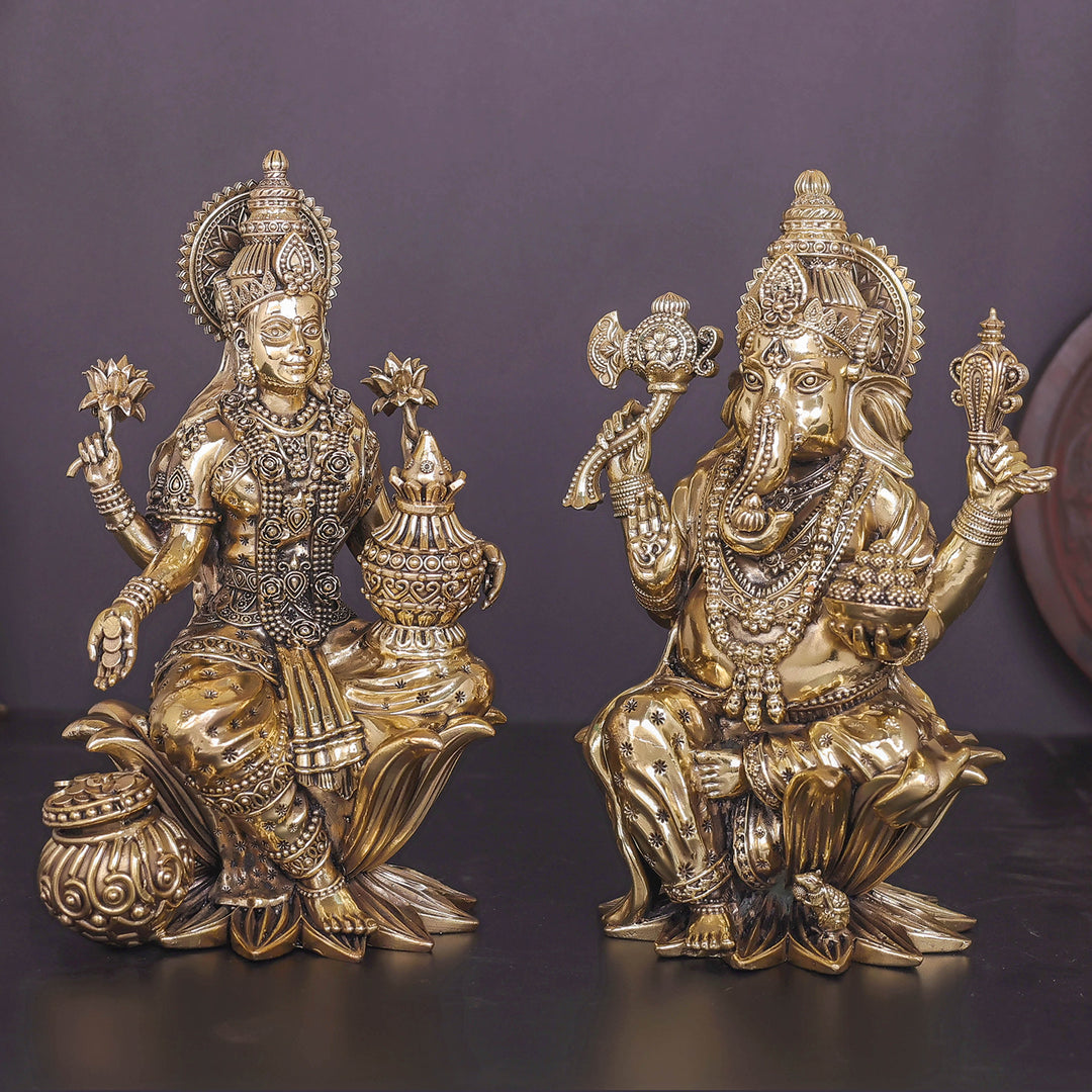 Brass Superfine Ganesha Lakshmi Idol 10 Inches