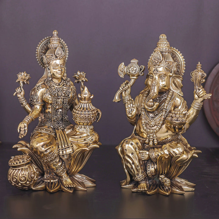 Brass Superfine Ganesha Lakshmi Idol 10 Inches