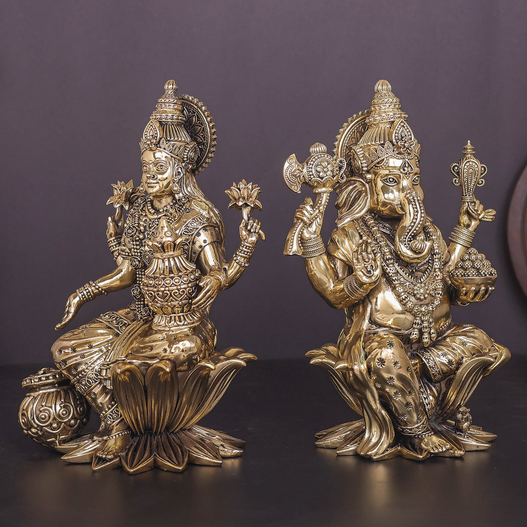 Brass Superfine Ganesha Lakshmi Idol 10 Inches