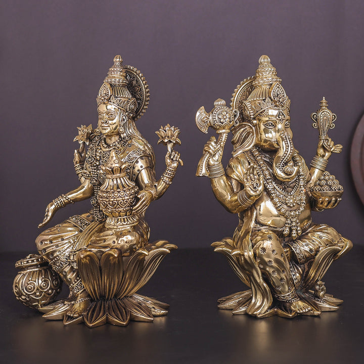 Brass Superfine Ganesha Lakshmi Idol 10 Inches