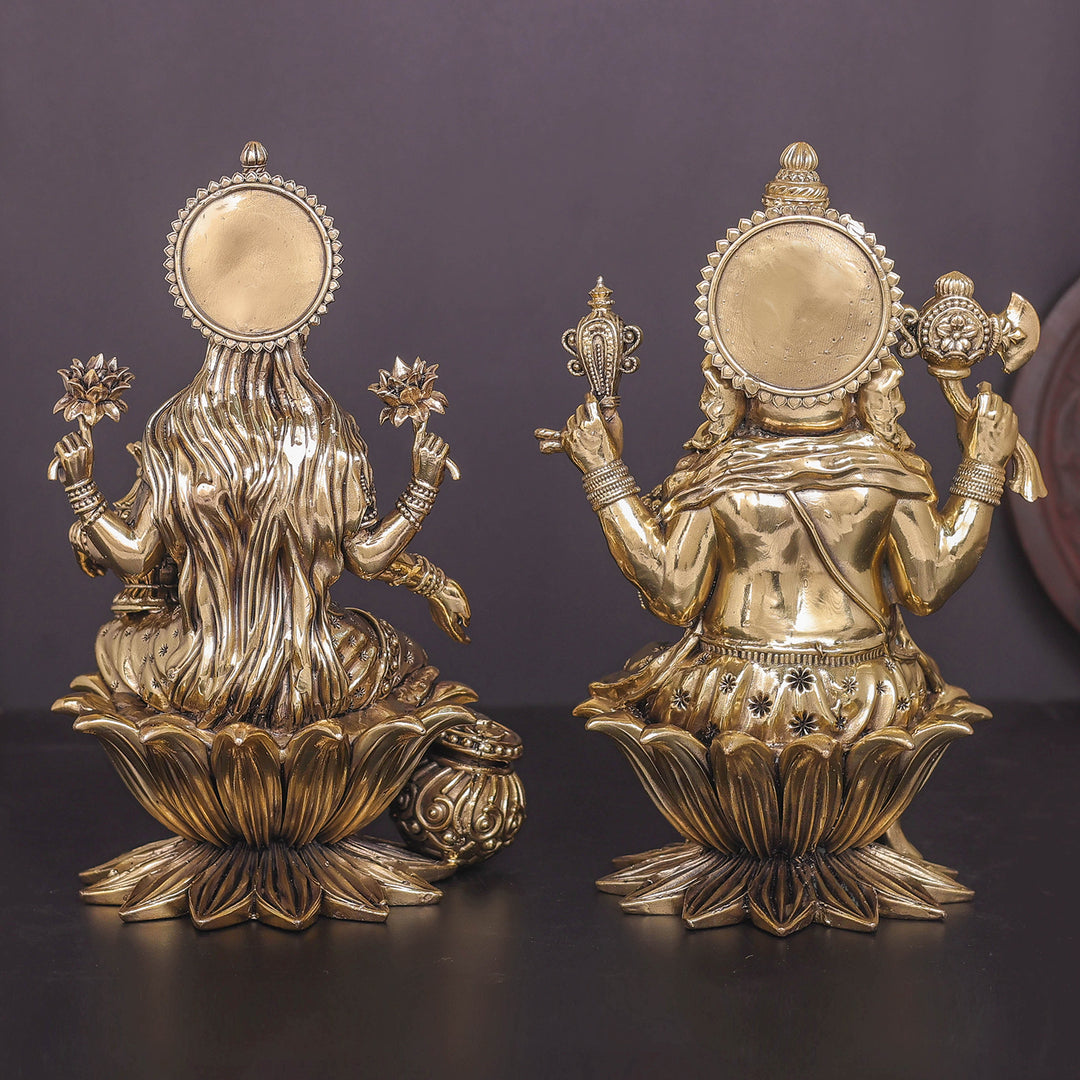 Brass Superfine Ganesha Lakshmi Idol 10 Inches