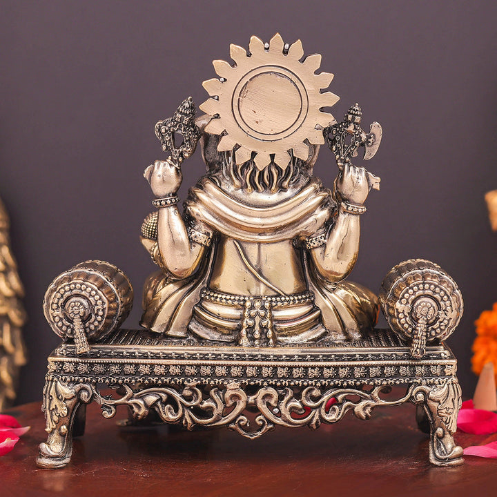 Brass Superfine Ganesha Idol Seated on Singhasan 6 Inch