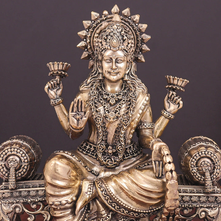 Brass Superfine Goddess Lakshmi Idol Seated on Singhasan 6 Inch