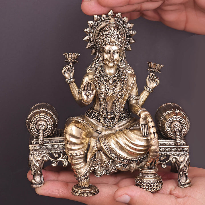 Brass Superfine Goddess Lakshmi Idol Seated on Singhasan 6 Inch