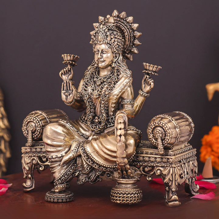 Brass Superfine Goddess Lakshmi Idol Seated on Singhasan 6 Inch