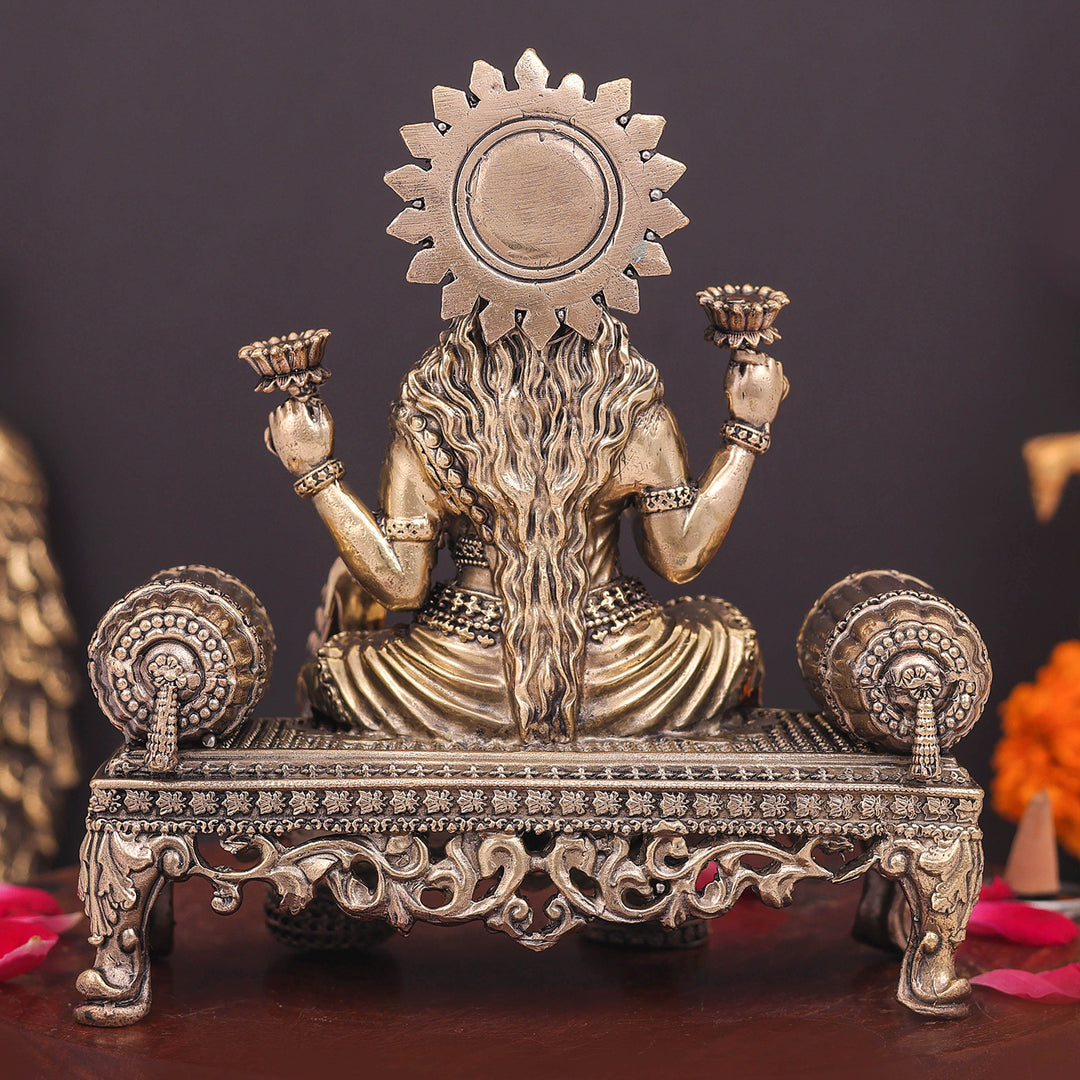 Brass Superfine Goddess Lakshmi Idol Seated on Singhasan 6 Inch