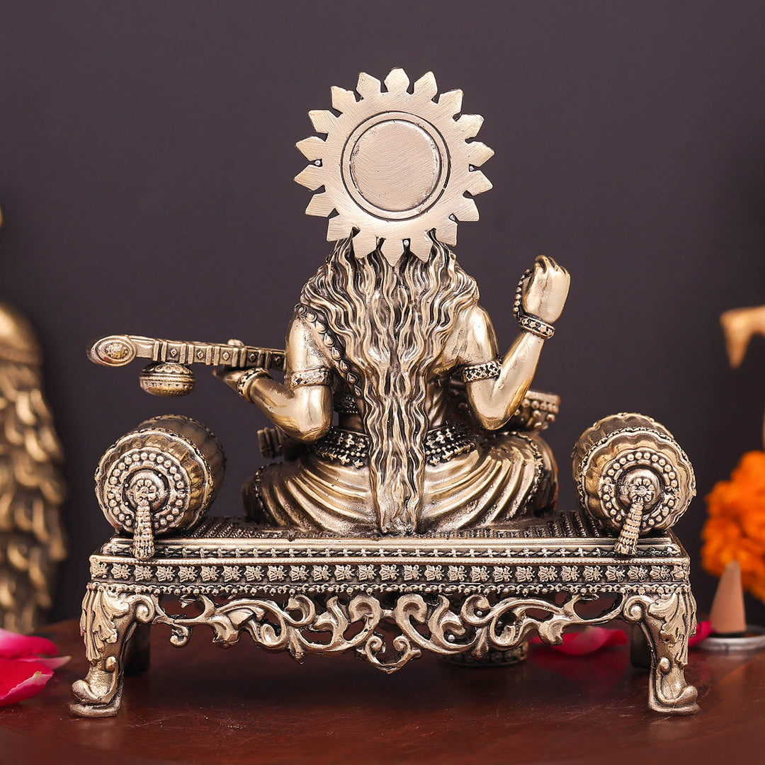 Brass Superfine Goddess Saraswati Idol Seated on Singhasan 6 Inch
