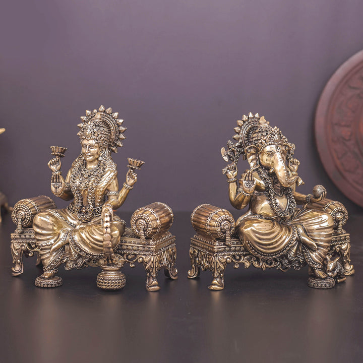 Brass Superfine Ganesha Lakshmi Idol 6 Inch