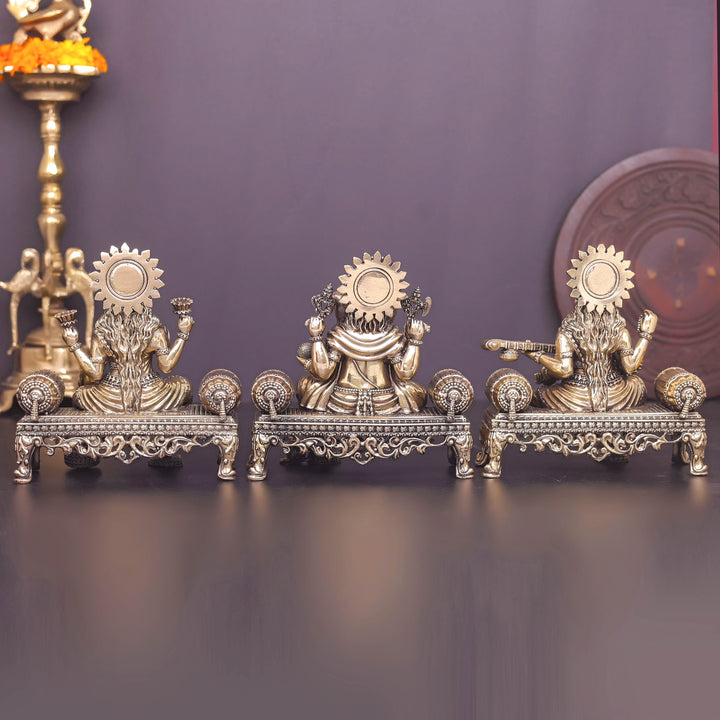 Brass Superfine Ganesha Lakshmi Saraswati Idol 6 Inch