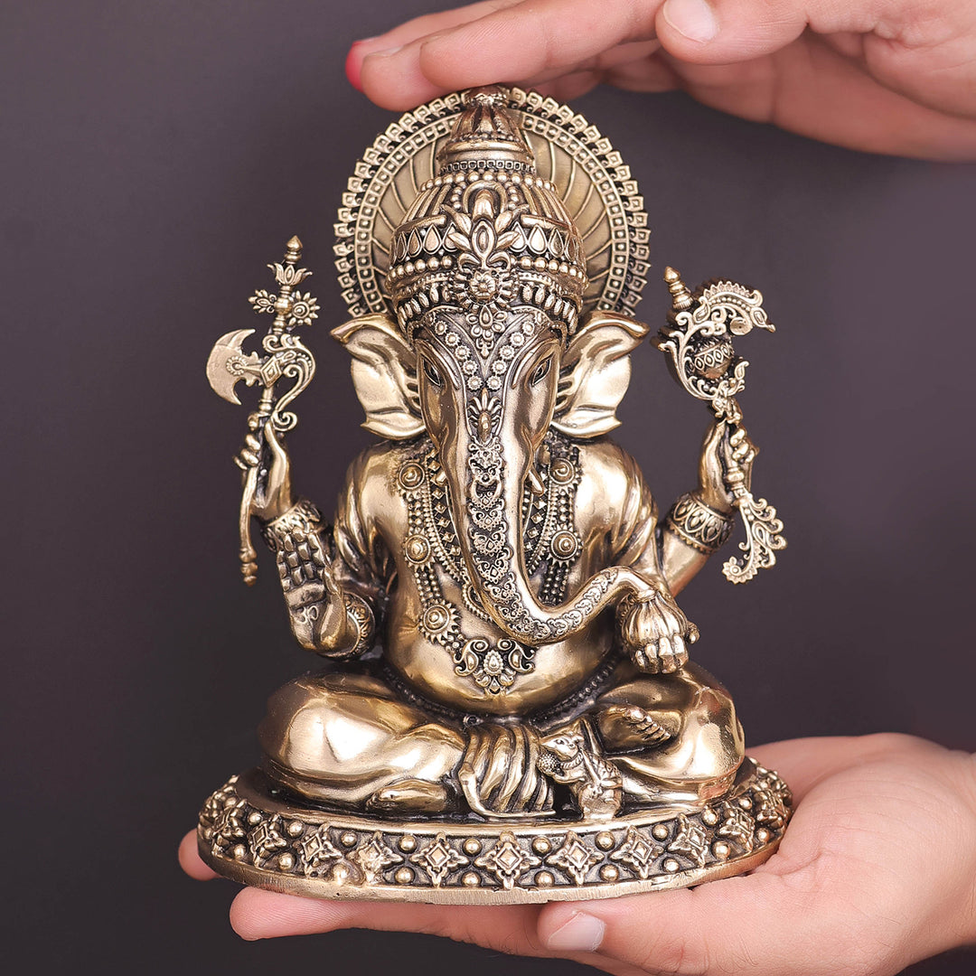 Brass Superfine Ganesha Idol Intricately Crafted 6.5 Inch