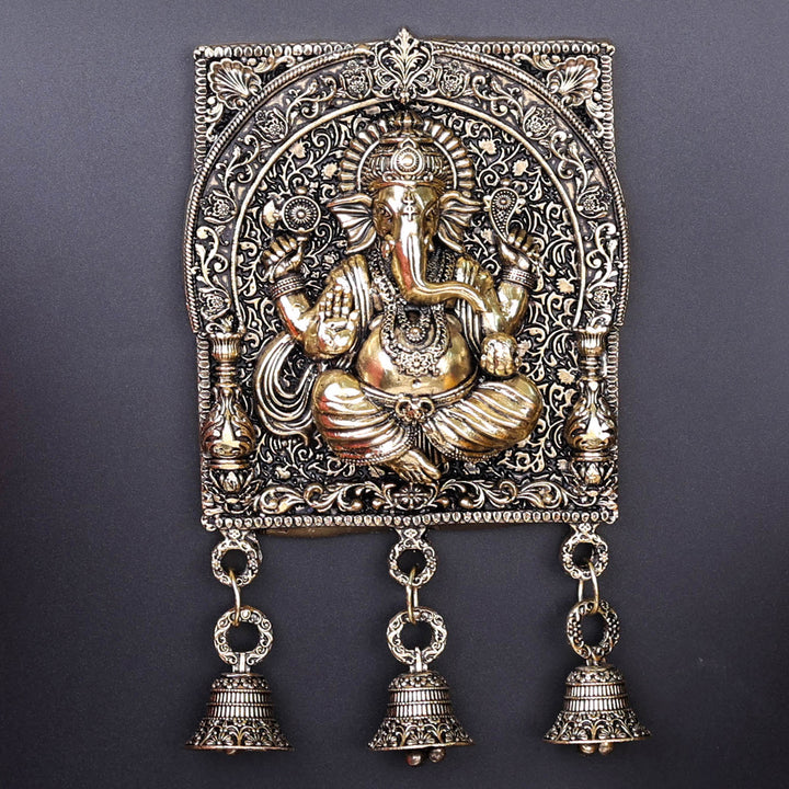 Brass Superfine Ganesha Wall Hanging With Bells 7 Inch