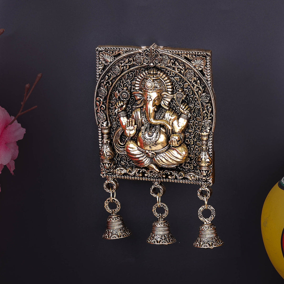 Brass Superfine Ganesha Wall Hanging With Bells 7 Inch
