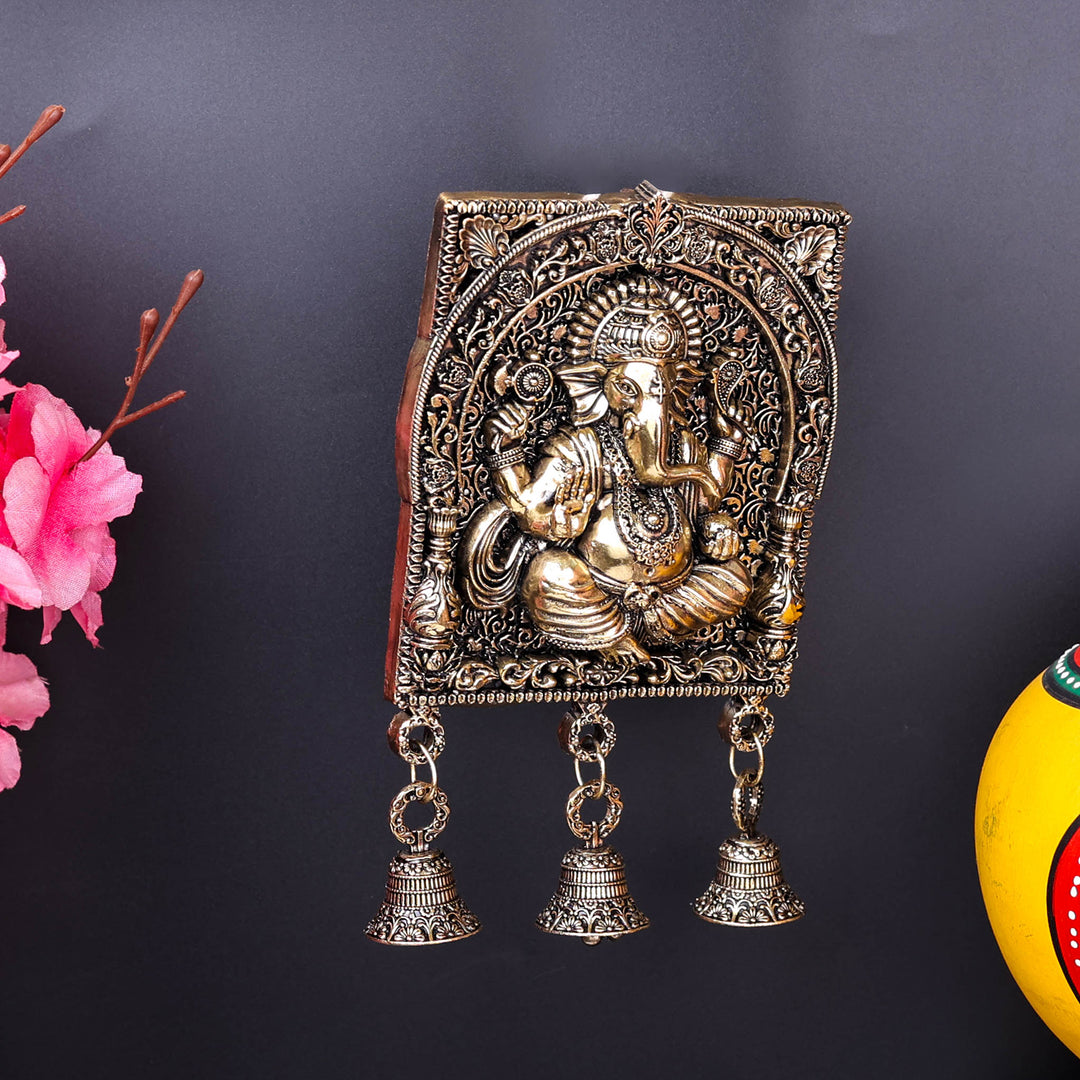 Brass Superfine Ganesha Wall Hanging With Bells 7 Inch