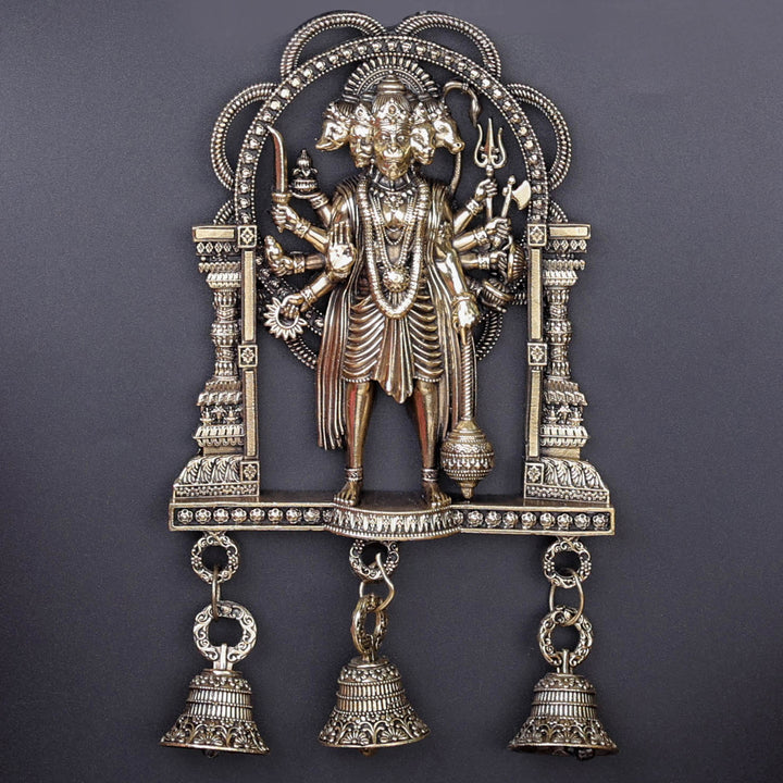 Brass Superfine Standing Panchamukhi Hanuman Wall Hanging with Bells 7 Inch