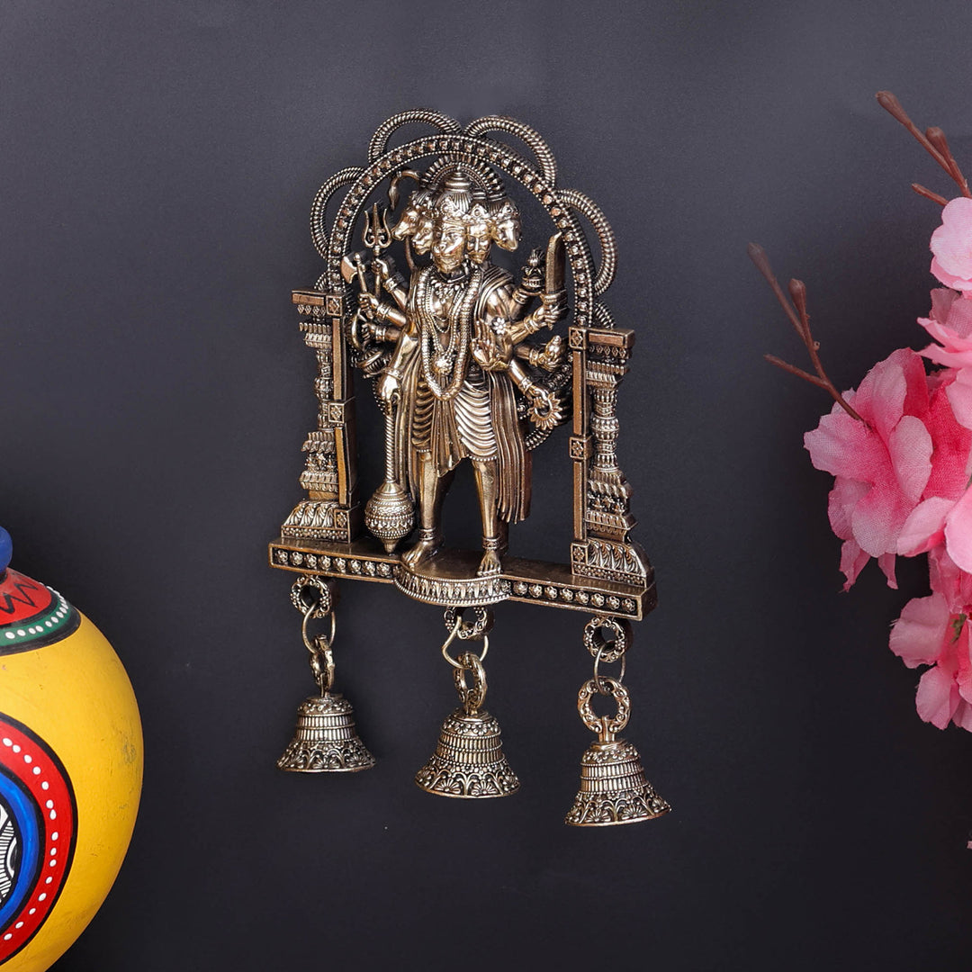 Brass Superfine Standing Panchamukhi Hanuman Wall Hanging with Bells 7 Inch