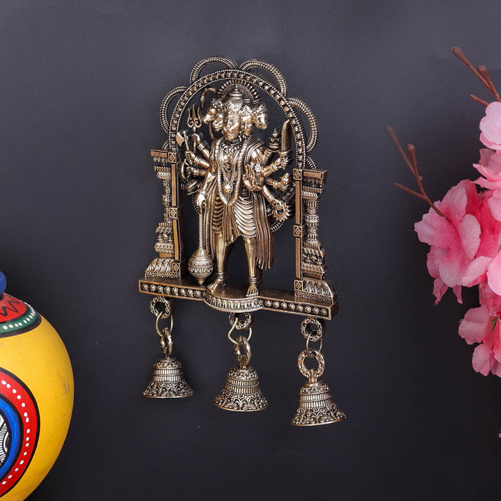 Brass Superfine Standing Panchamukhi Hanuman Wall Hanging with Bells 7 Inch