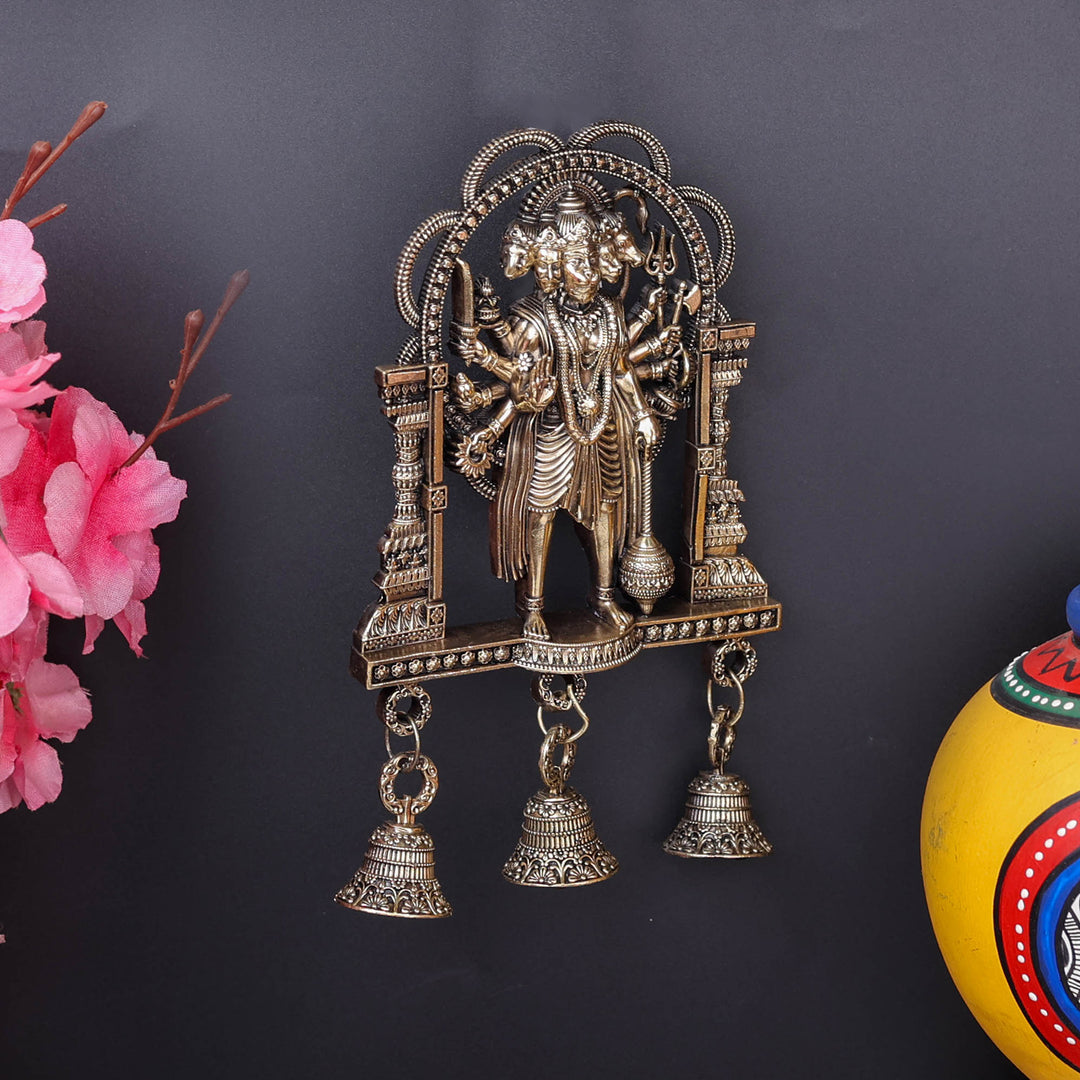 Brass Superfine Standing Panchamukhi Hanuman Wall Hanging with Bells 7 Inch
