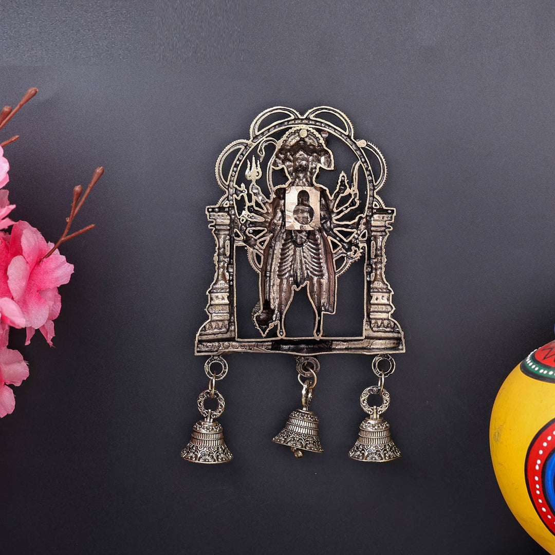 Brass Superfine Standing Panchamukhi Hanuman Wall Hanging with Bells 7 Inch