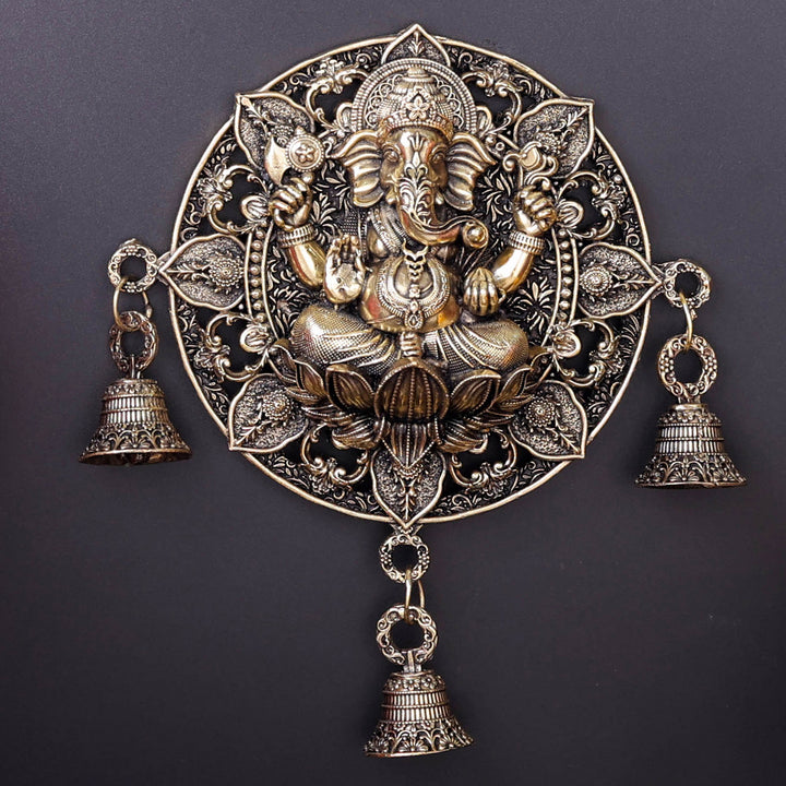 Brass Ganesha Wall Hanging with Bells 7''