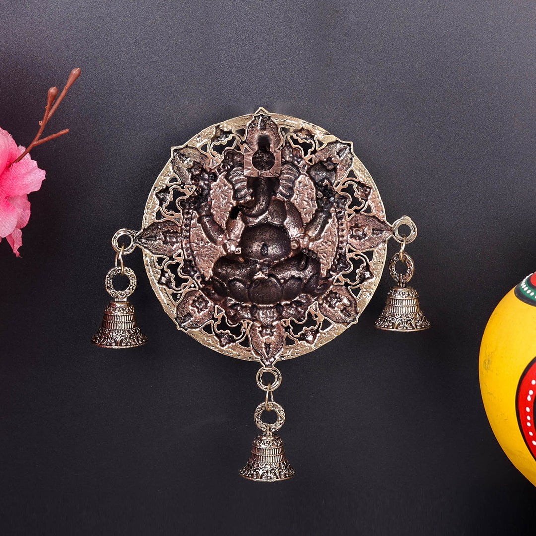 Brass Ganesha Wall Hanging with Bells 7''