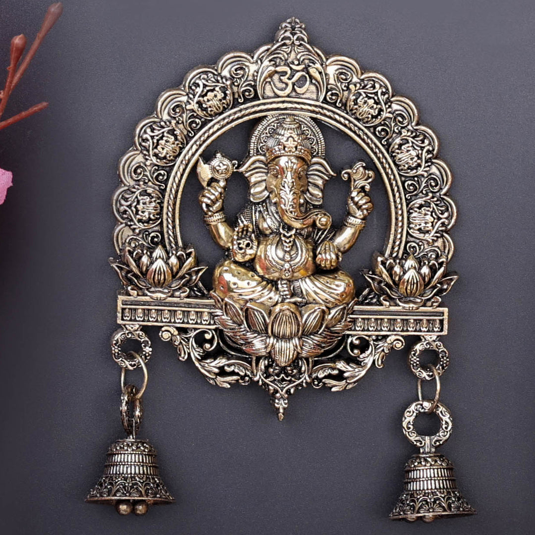 Brass Superfine Ganesha Wall Hanging With Bells 6 Inch