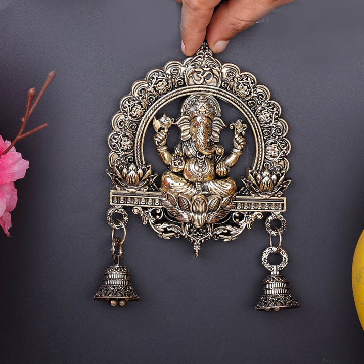 Brass Superfine Ganesha Wall Hanging With Bells 6 Inch