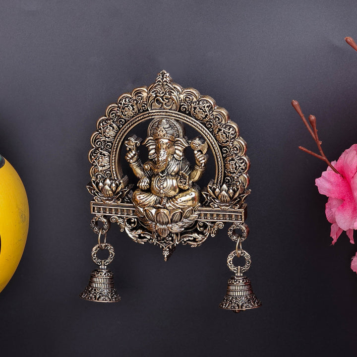 Brass Superfine Ganesha Wall Hanging With Bells 6 Inch
