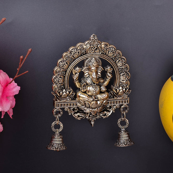 Brass Superfine Ganesha Wall Hanging With Bells 6 Inch