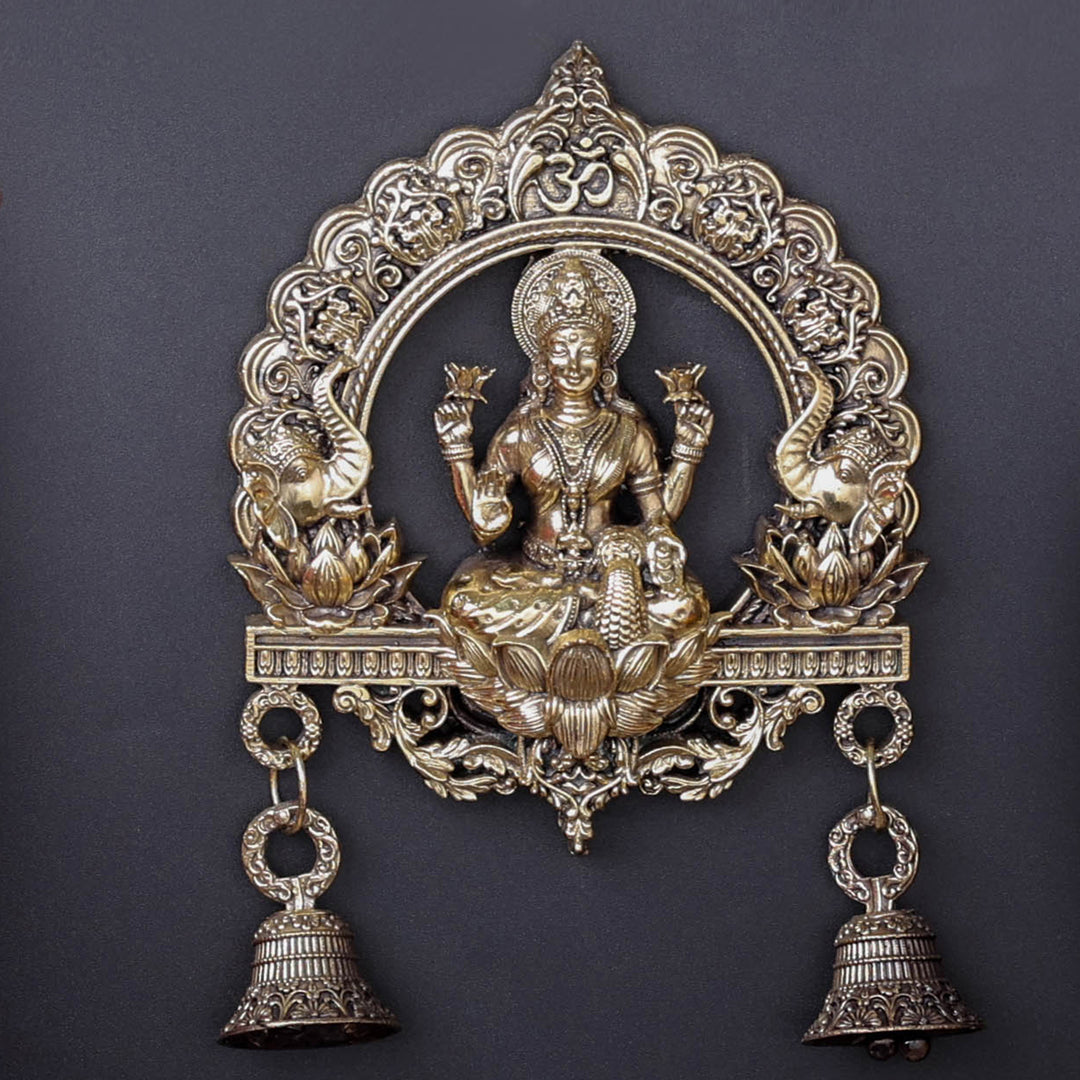 Brass Superfine Goddess Lakshmi Idol Wall Hanging With Bells 6 Inch
