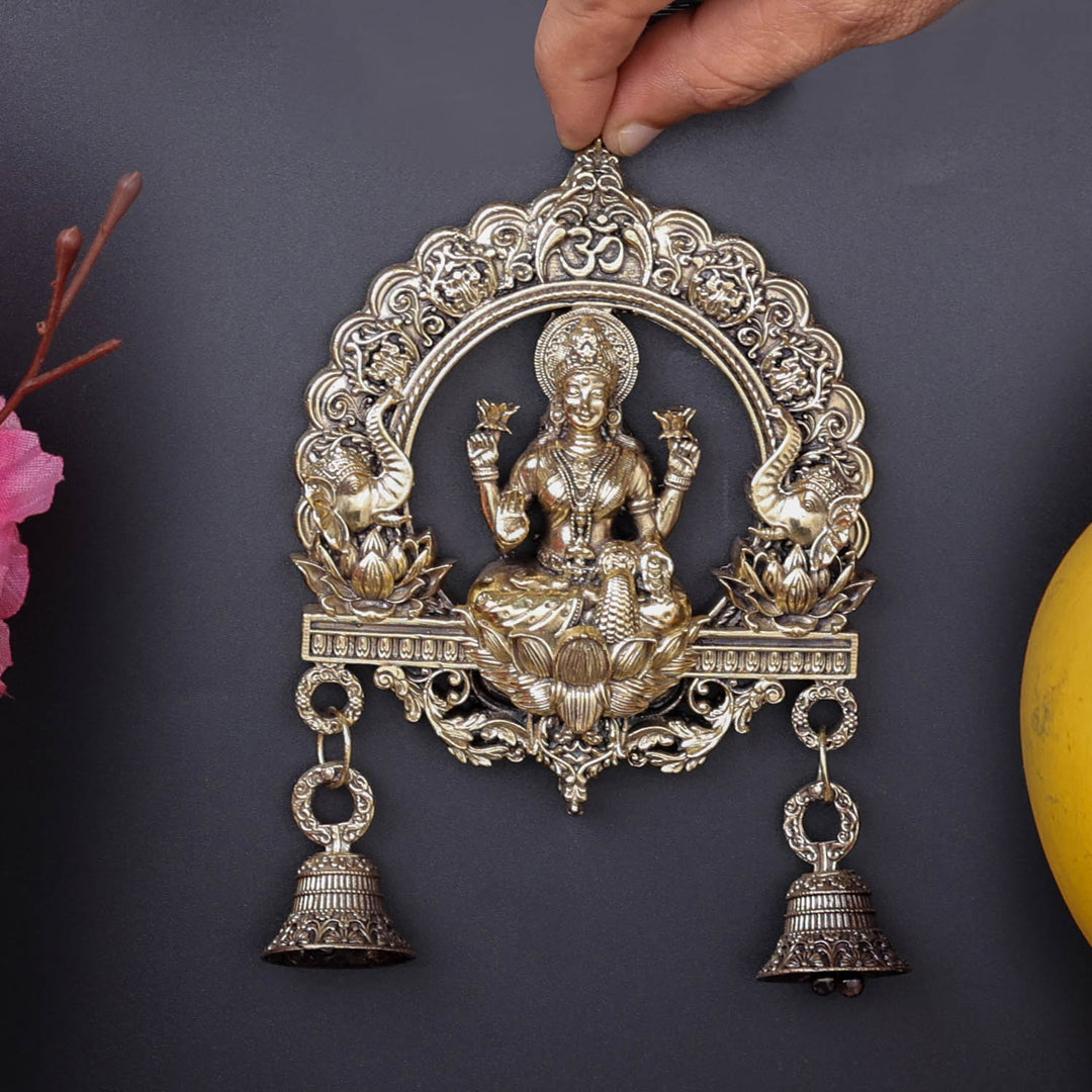 Brass Superfine Goddess Lakshmi Idol Wall Hanging With Bells 6 Inch