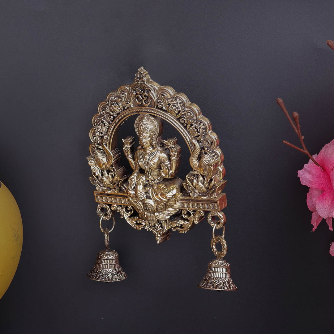 Brass Superfine Goddess Lakshmi Idol Wall Hanging With Bells 6 Inch