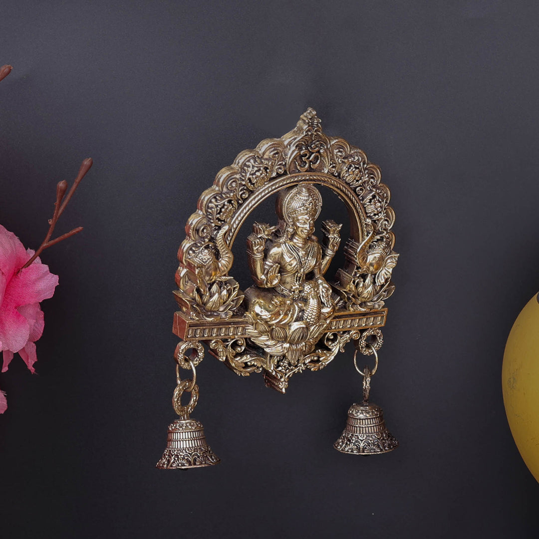 Brass Superfine Goddess Lakshmi Idol Wall Hanging With Bells 6 Inch