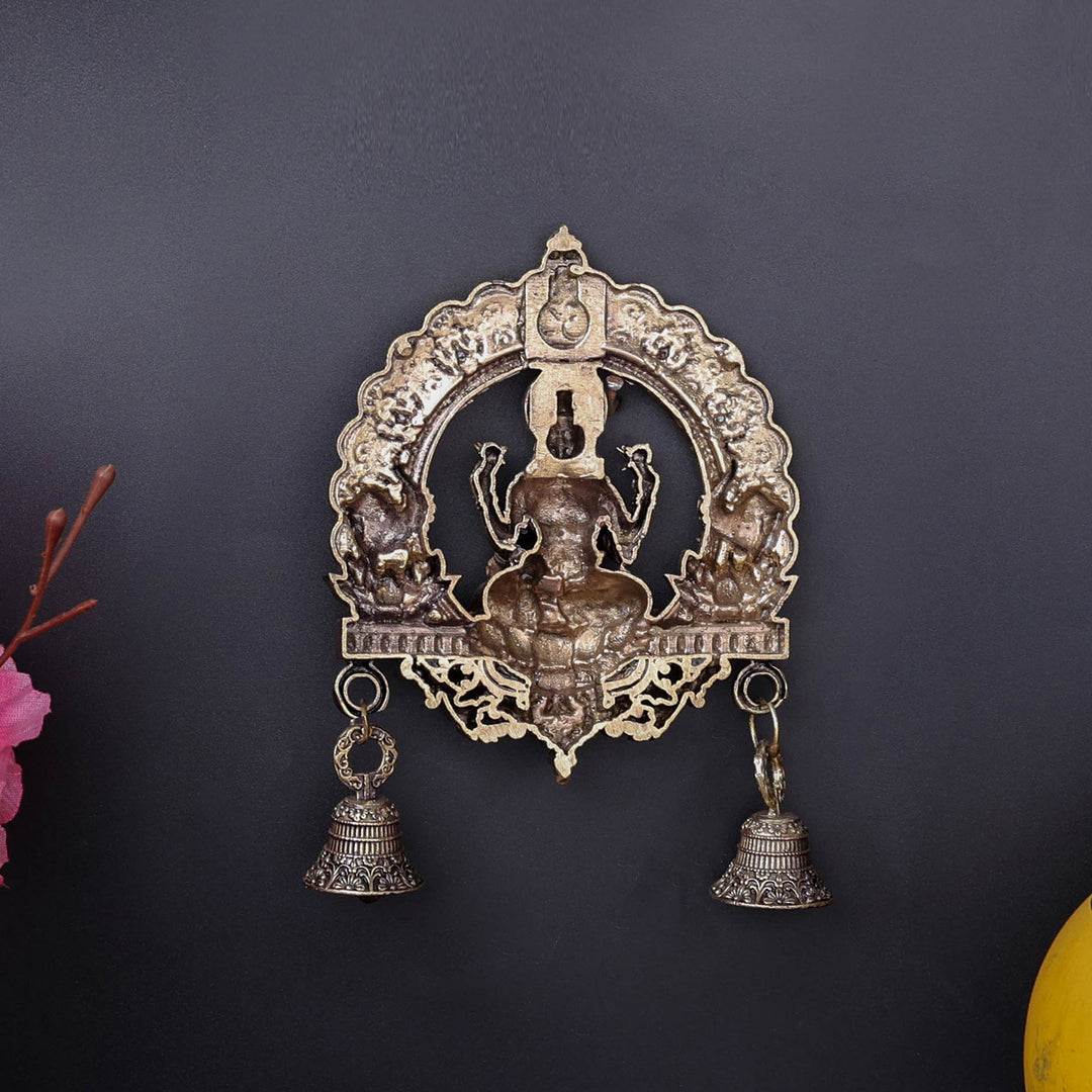 Brass Superfine Goddess Lakshmi Idol Wall Hanging With Bells 6 Inch