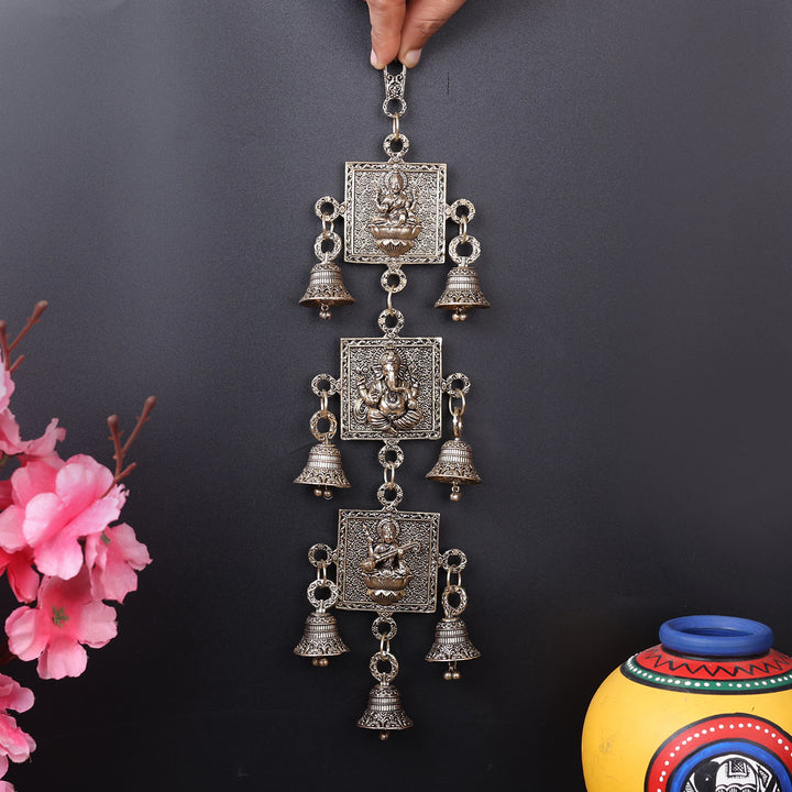 Brass Superfine Ganesha Lakshmi Saraswati Wall Hanging 13 Inch