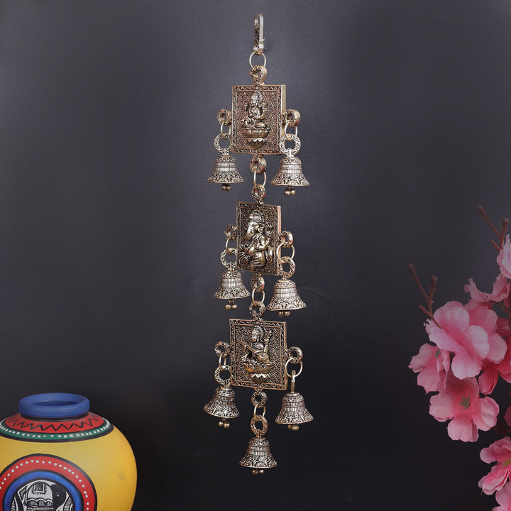 Brass Superfine Ganesha Lakshmi Saraswati Wall Hanging 13 Inch