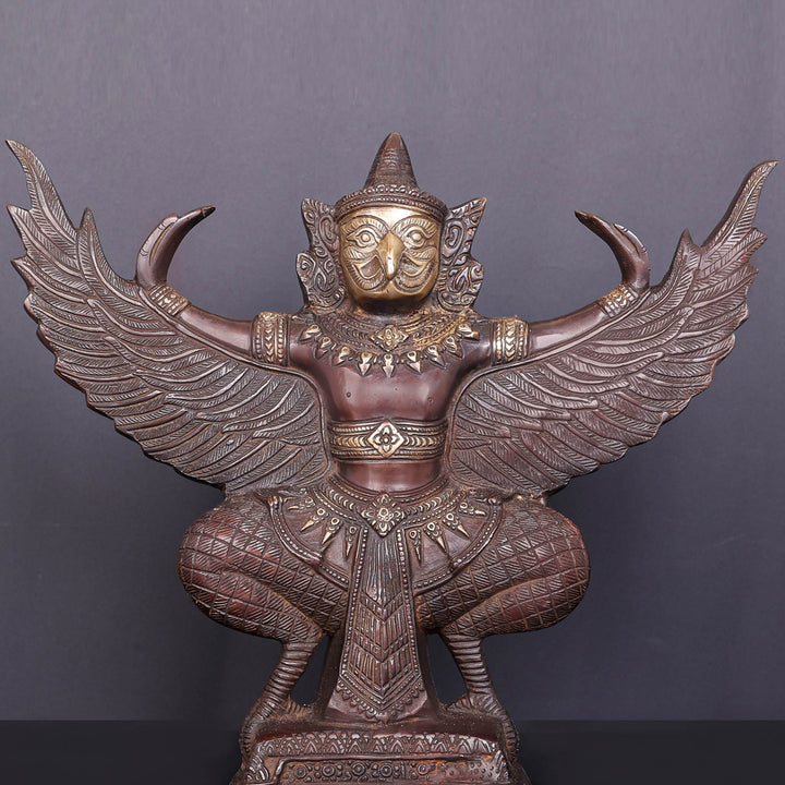Brass Thai Garuda Idol with Open Wings Vahana of Lord Vishnu Antique Finish 14 Inch