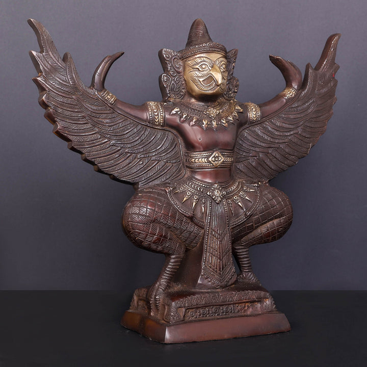 Brass Thai Garuda Idol with Open Wings Vahana of Lord Vishnu Antique Finish 14 Inch