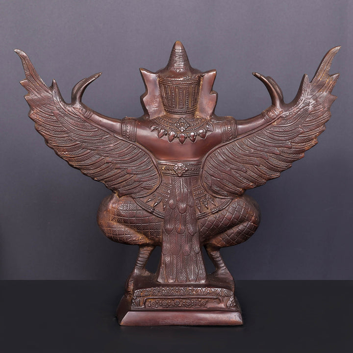 Brass Thai Garuda Idol with Open Wings Vahana of Lord Vishnu Antique Finish 14 Inch