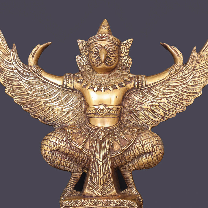 Brass Garuda Idol with Open Wings Vahana of Lord Vishnu Antique Finish 14 Inch