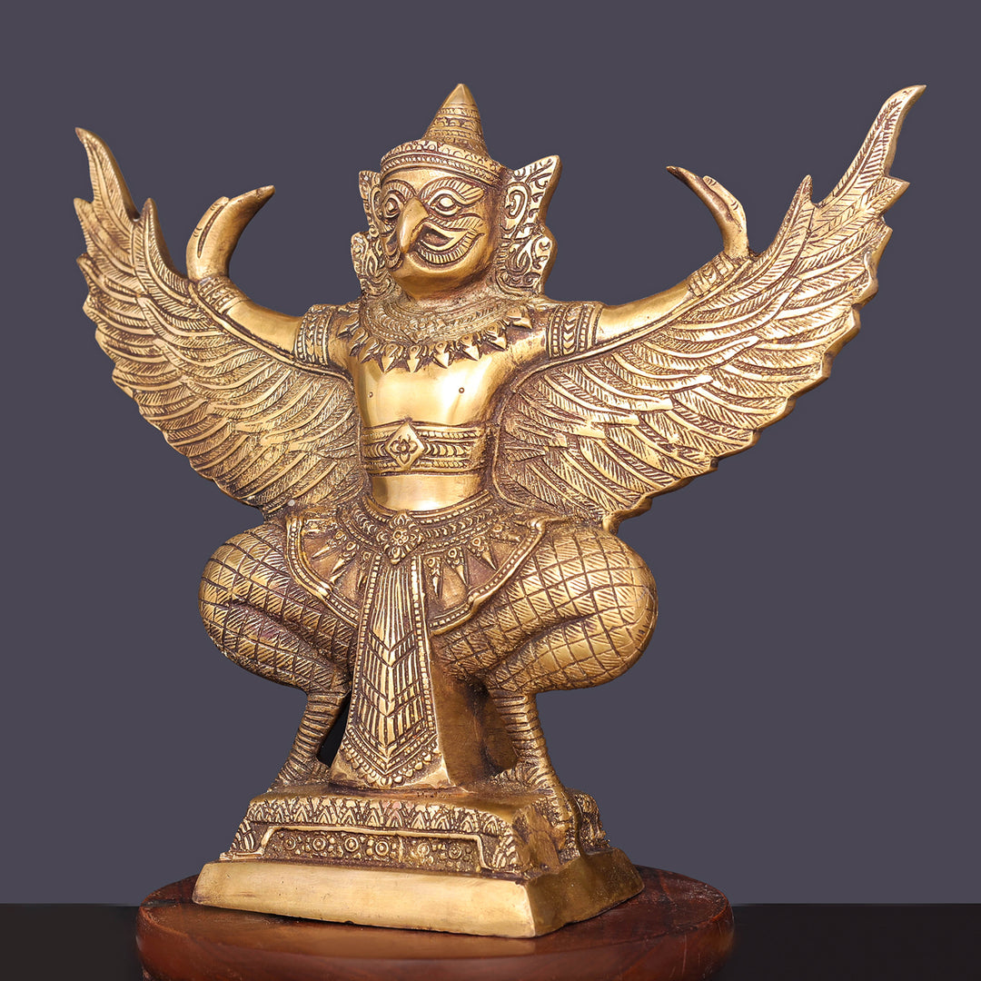 Brass Garuda Idol with Open Wings Vahana of Lord Vishnu Antique Finish 14 Inch