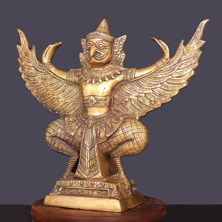 Brass Garuda Idol with Open Wings Vahana of Lord Vishnu Antique Finish 14 Inch