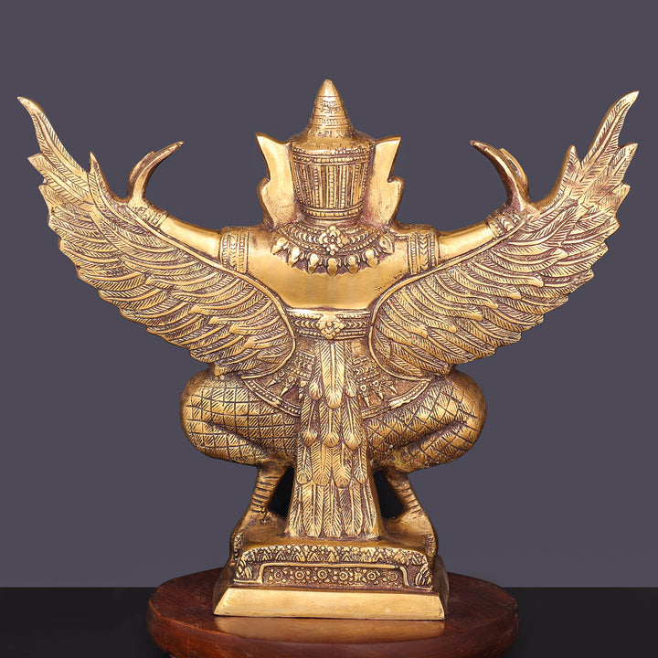 Brass Garuda Idol with Open Wings Vahana of Lord Vishnu Antique Finish 14 Inch